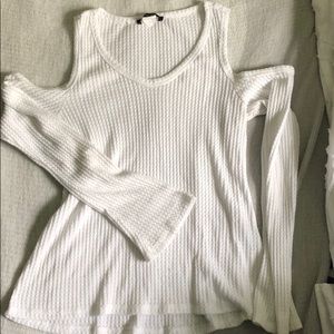 White “cold shoulder” sweater